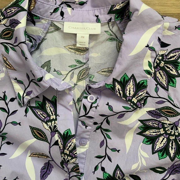 CHARTER CLUB Lavender Fields Floral Long Sleeve Belted Button Down Shirt Dress - Picture 3 of 8